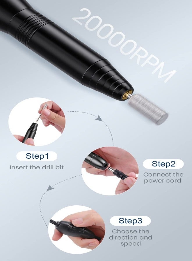 OVX Professional 20000 RPM USB Nail Drill Efile Kit for Acrylic Nails - Manicure & Pedicure Polishing with 6 PCS Nail Drill Bits, Sanding Bands and Brush, Black - Image 4